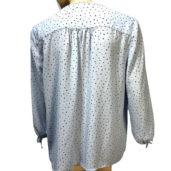 Collective Concepts Womens Blue Red Polka Dot Blouse Split Neck Popover Size XL - Picture 4 of 10